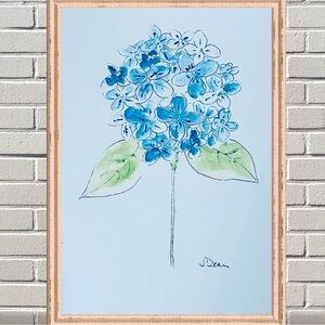 8x10" Watercolor Print Blue Hydrangea Flower